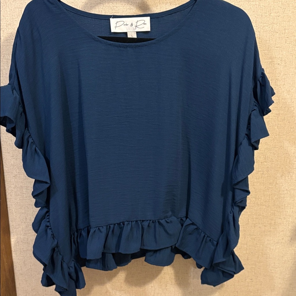 Parker Deep Blue Ruffle Blouse